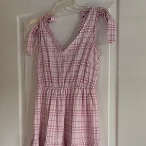 Pink Plaid Sleeveless Dress with bow straps